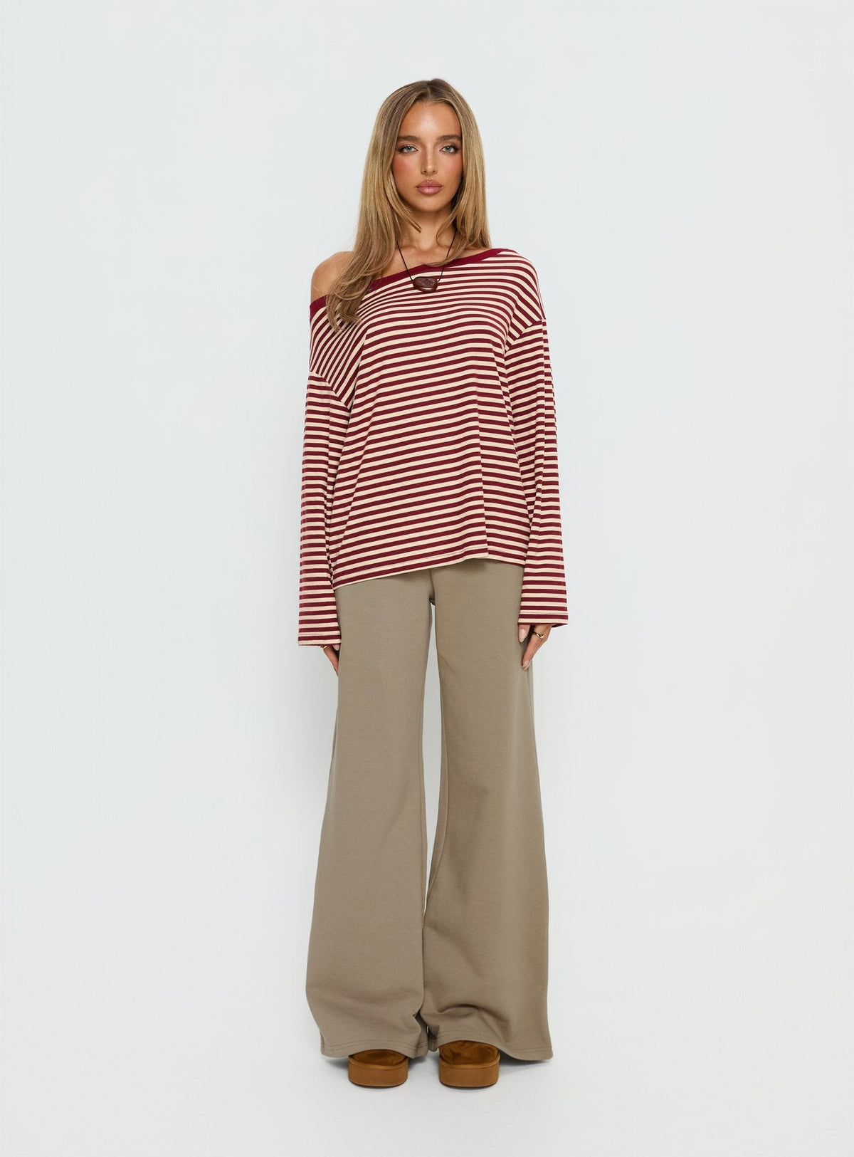 Ralyssa Off Shoulder Long Sleeve Top Red Stripe
