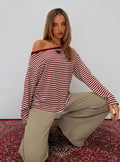 Ralyssa Off Shoulder Long Sleeve Top Red Stripe