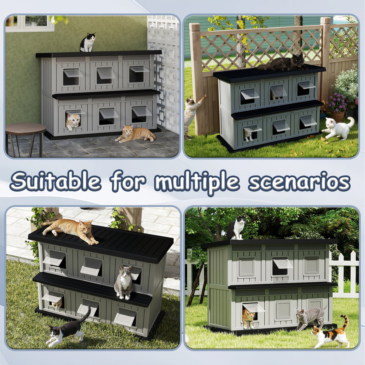 [For Indoor/Outdoor] Large -Weather Resin Outdoor Cat House - Double-Decker Suitable for Cats with Multi-Level Shelter, Assembly Indoor/Outdoor Use, Weatherproof for,, Balcony - Large Space Cat Shelter for Multiple Cats