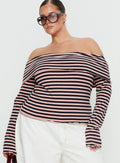 Janicia Off Shoulder Top Pink Stripe Curve