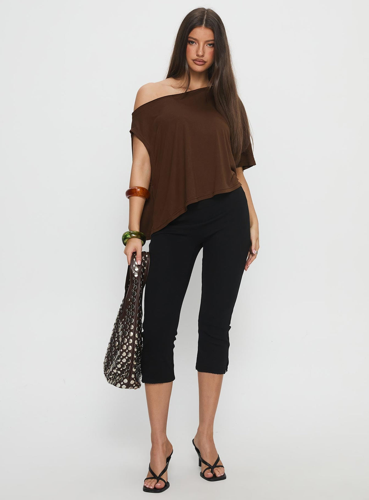 Passerby Asymmetrical Off Shoulder Top Brown