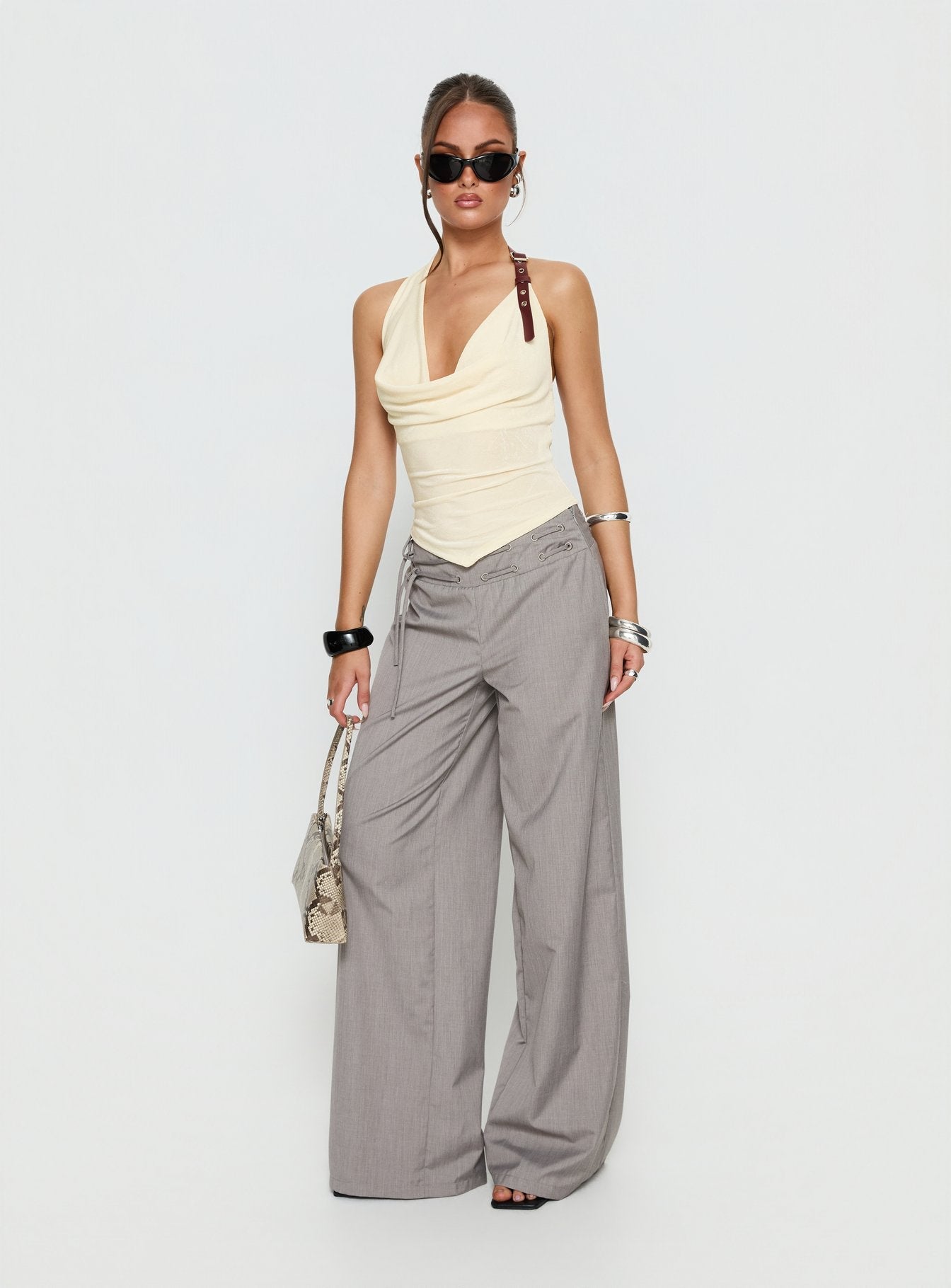 Syrenah Halter Cowl Neck Top Cream
