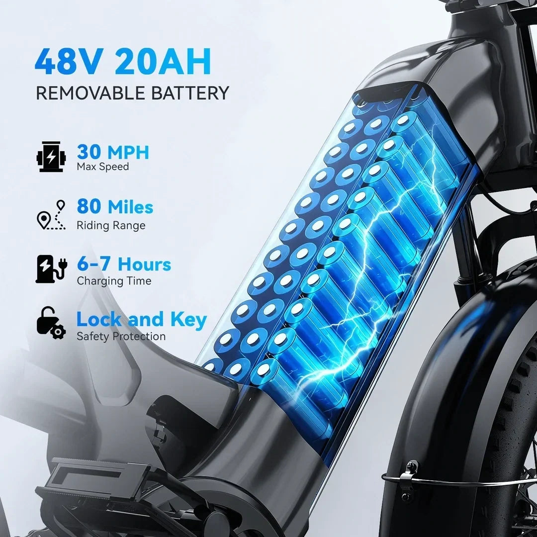 Pedal Electric Bike, 80 Miles Range, 400 lbs Weight Capacity