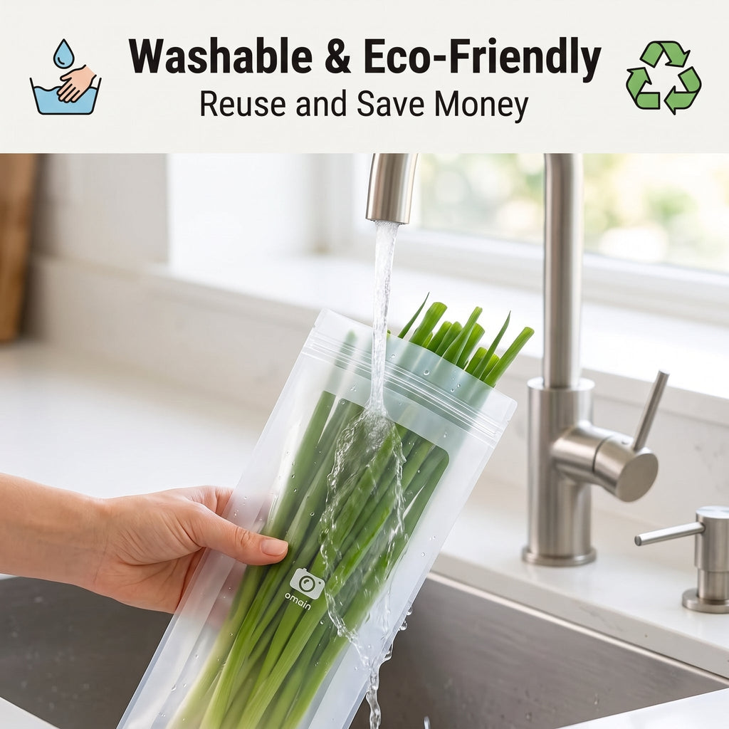 🥬 50/100PCS Reusable Long Food Storage Bags, Double-Zip Seal Freshness Bags for Kitchen