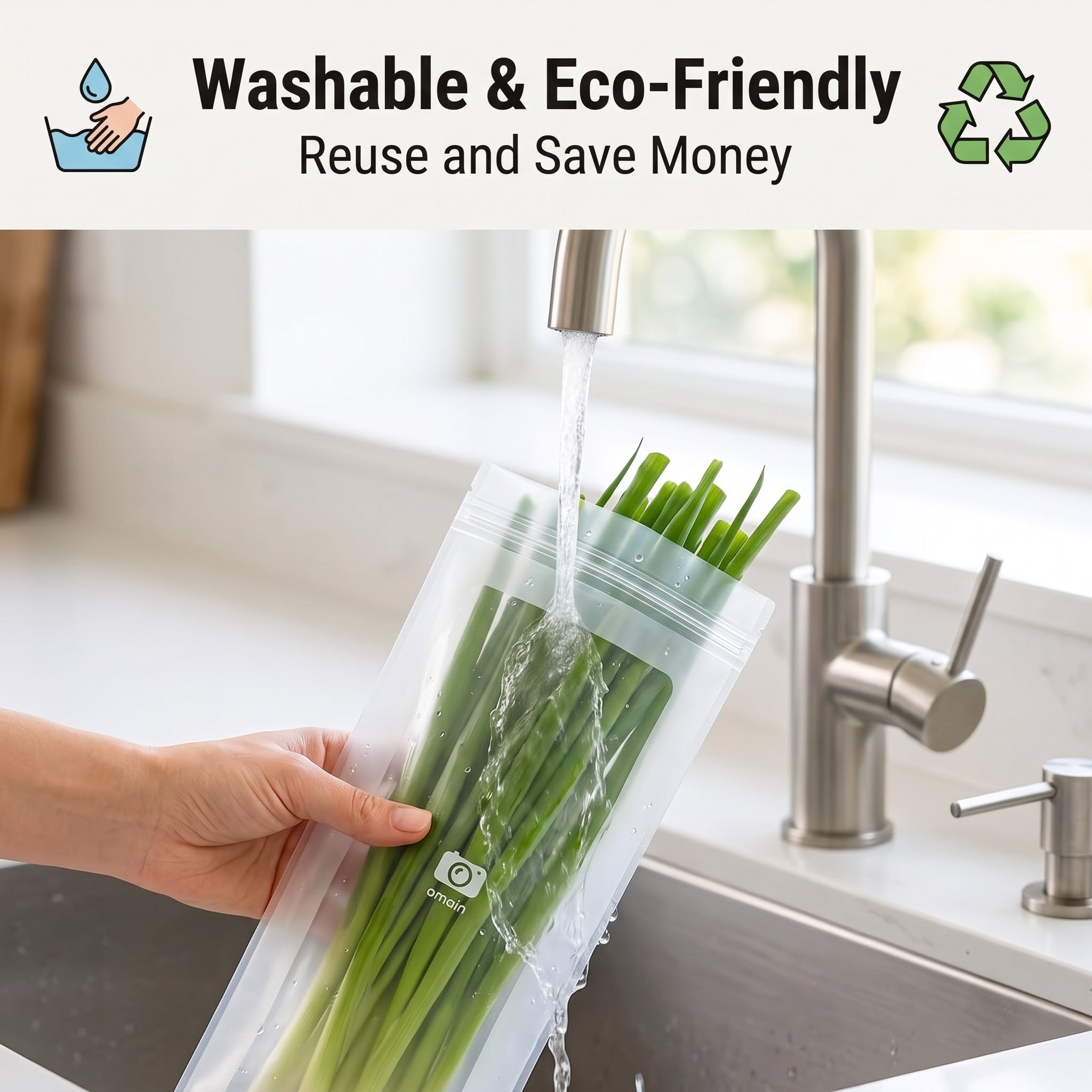 🥬 50/100PCS Reusable Long Food Storage Bags, Double-Zip Seal Freshness Bags for Kitchen