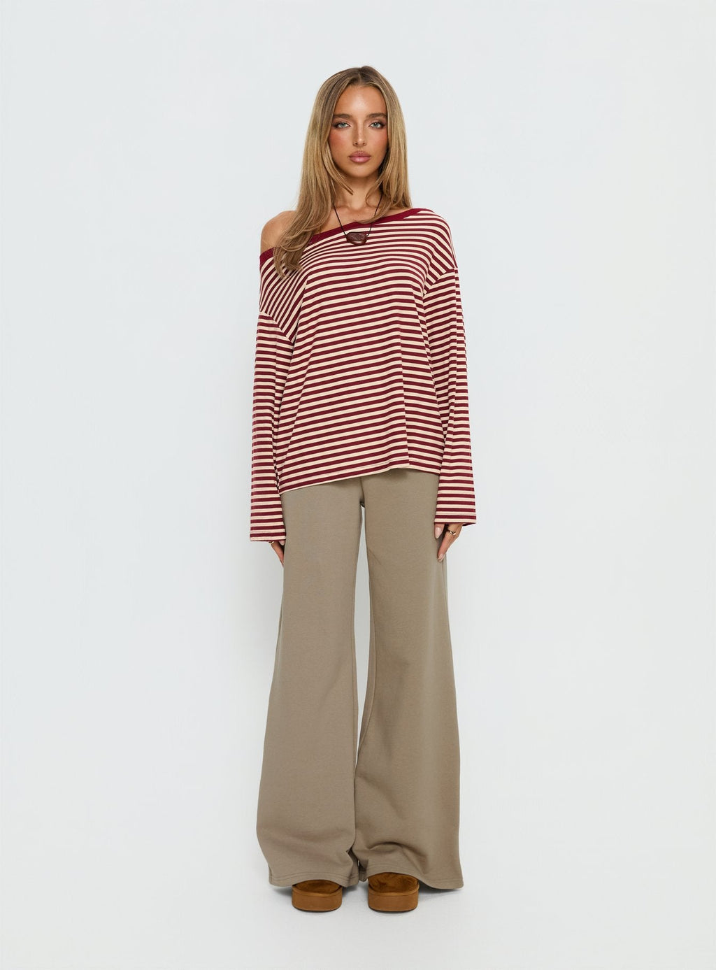 Ralyssa Off Shoulder Long Sleeve Top Red Stripe