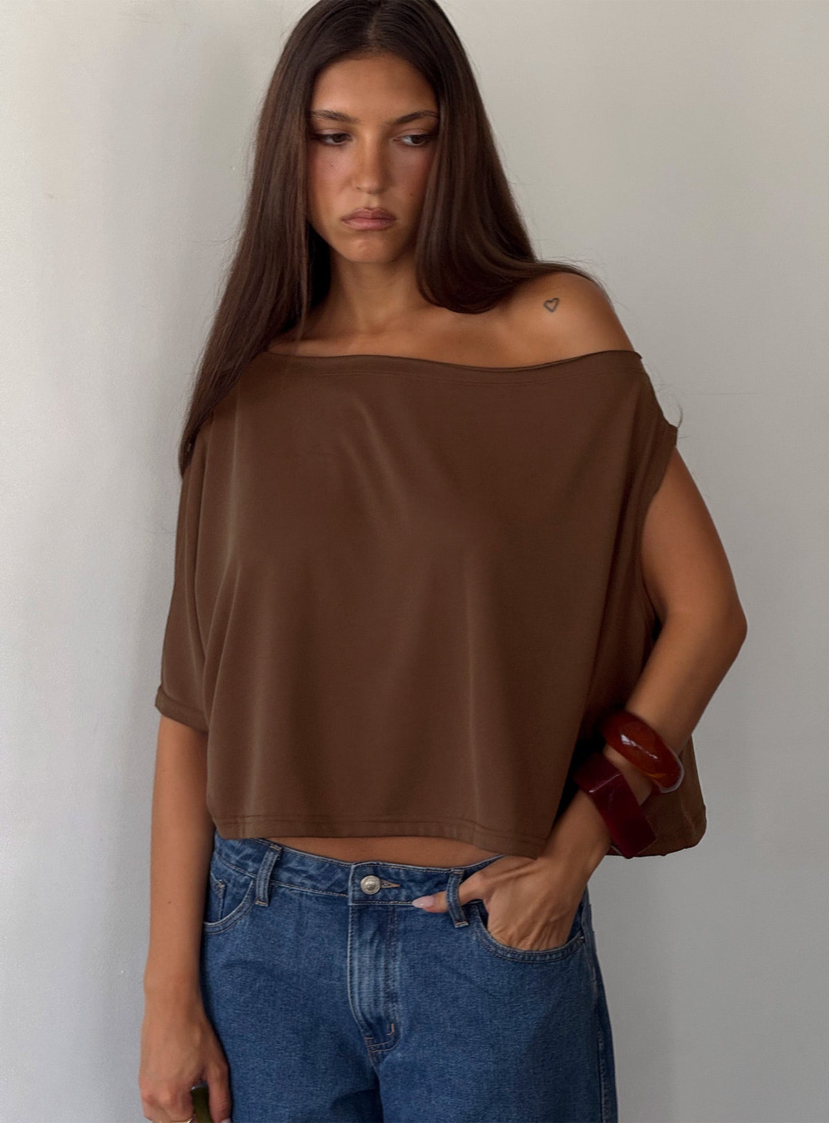 Passerby Asymmetrical Off Shoulder Top Brown