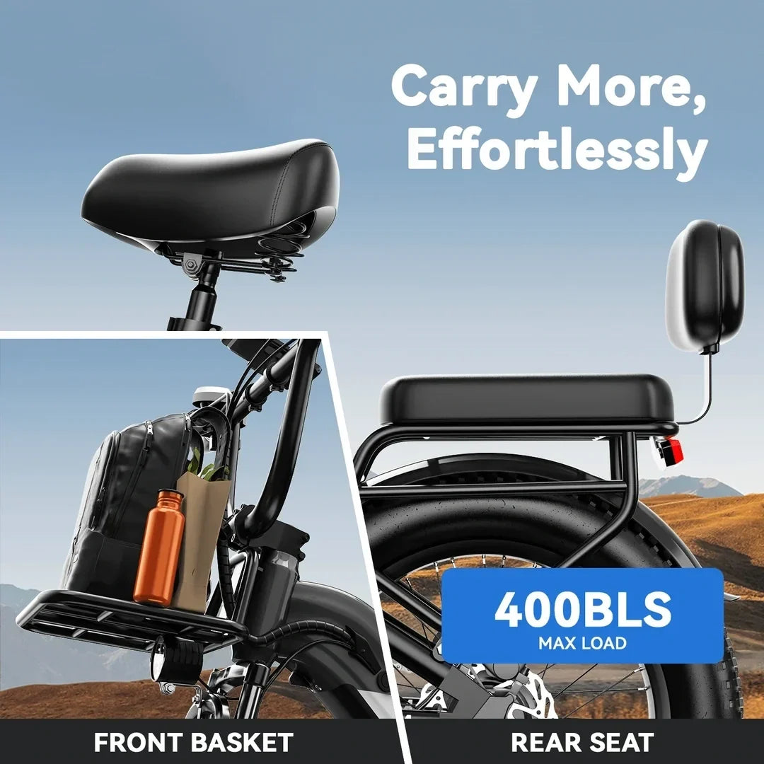 Pedal Electric Bike, 80 Miles Range, 400 lbs Weight Capacity