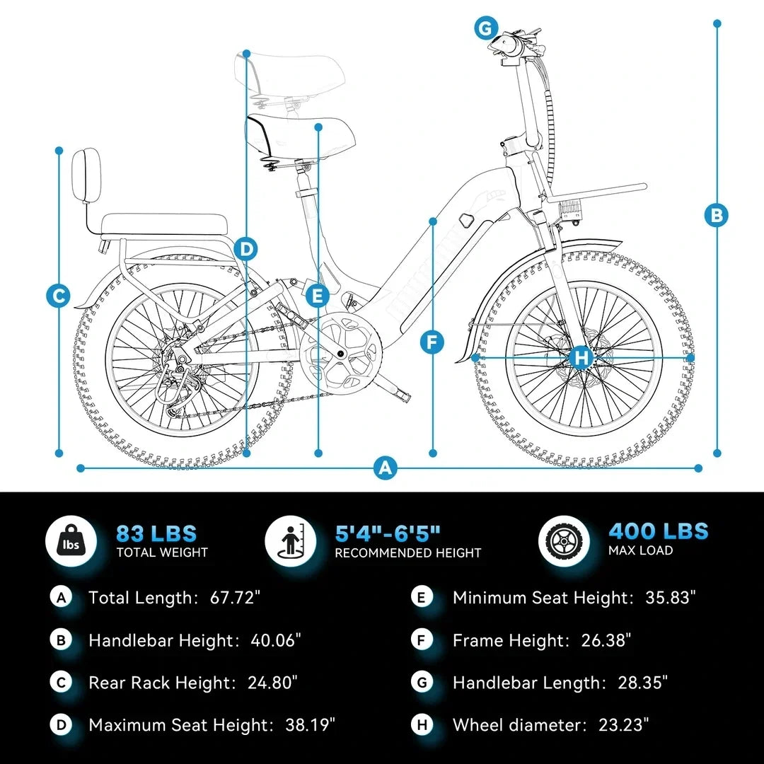 Pedal Electric Bike, 80 Miles Range, 400 lbs Weight Capacity