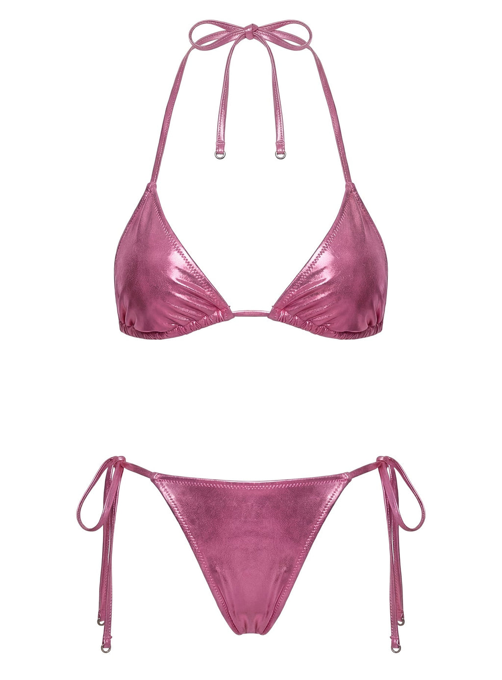 Jenner Metallic Triangle Bikini Top Pink