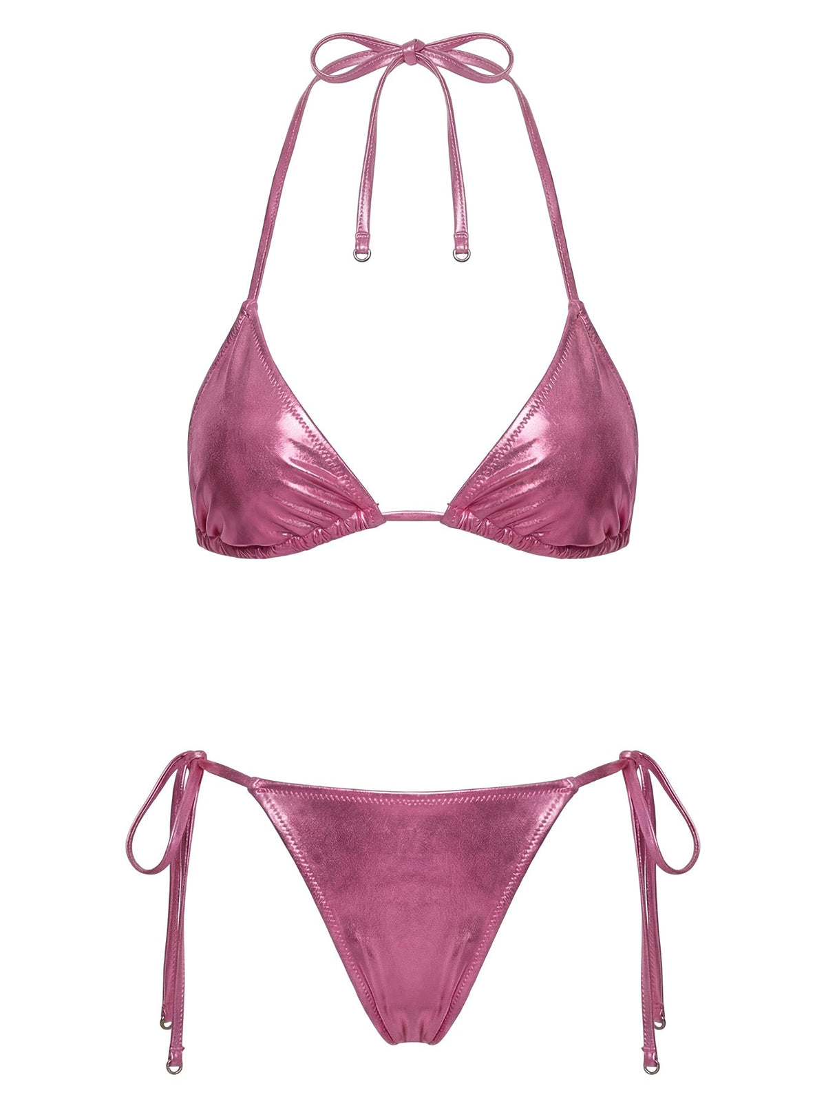 Jenner Metallic Triangle Bikini Top Pink